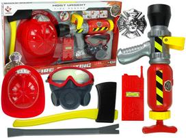 Lean Toys Ugniagesio rinkinys vaikams – gesintuvas, šalmas, kaukė ir priedai (raudonas)