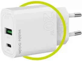 Mobile Origin PD20W sieninis įkroviklis MO12, 1 USB-A + 1 USB-C