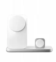 NOMAD Stand One Max - Qi2 belaidis įkroviklis, 25 W trims įrenginiams, suderinamas su „MagSafe“, 4 kartos (sidabrinis)