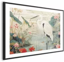 Artgeist Plakatas - Over the Asian Pond - illustration in the Japanese print style featuring a heron