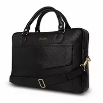 Gold Genuine leather woman s laptop bag FL25 juodas with snake pattern