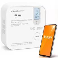 Qoltec Certyfikowany belaidis Czujnik tlenku węgla (czadu) su baterią | detektor CO | TUYA | Wi-fi | żywotność sensora 10 lat | alarm 85dB | LED