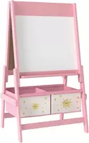 Aosom Vaikiška molbertas 3-in-1, lentos, baltoji lenta, popieriaus ritinys, 54x46x94 cm, rožinė, medis