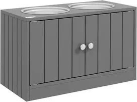 Aosom Pakelta šunų maitinimo stotelė 60x30x35,5 cm Pilka Nerūdijančio plieno dubenėliai Saugojimas