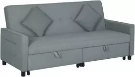 Aosom Sofa-lova reguliuojama 3 vietų su ištraukiama lova 196x90x89 cm pilkos spalvos aksomas