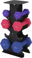 Aosom Hantelių rinkinys 3 poros su laikymo stovu 13x6x5.5 cm violetinė+rožinė+mėlyna metalas