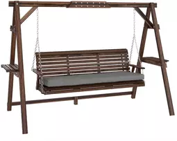 Aosom Sodo supynės 3 vietų medinės supynės 243x134x170 cm deginta mediena