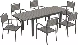 Lauko baldų komplektas Aosom Sodo baldų komplektas 7 dalių Ištraukiamas stalas su 6 kėdėmis 150x85x75 cm Pilkas Aliuminis