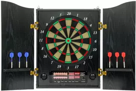 Aosom Elektroninis smiginio taikinys su spintele 96x65,5x7 cm juodo medžio efektas