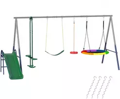 Aosom Sūpynių Komplektas su Čiuožykla 382x196x203 cm Spalvotas Plienas