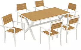 Lauko baldų komplektas Aosom Sodo baldų komplektas 7 dalių valgomojo komplektas 160x86x72 cm ąžuolas aliuminis