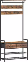 Aosom Paltų kabykla su kabliukais ir batų suoliukas 80x30x181,5 cm rudos spalvos plieno rėmas