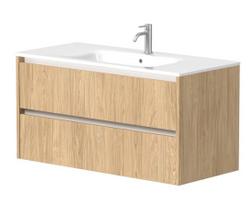 Vonios spintelė Kame City 100cm 2 stalčiai, be kriauklės, Balti profiliai, Šviesus ąžuolas BU/10-3DR/35P3