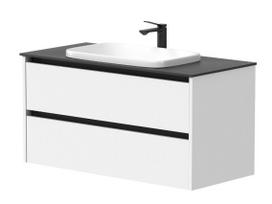 Vonios spintelė Kame City 100cm 2 stalčiai, Po stalviršiu, Be kriauklės, juodi profiliai Baltas Matinis BUC/10-3DR/D02P2