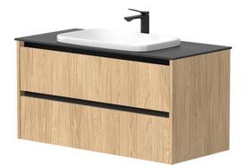 Vonios spintelė Kame City 100cm 2 stalčiai, Po stalviršiu, Be praustuvo, juodi profiliai Šviesus ąžuolas BUC/10-3DR/35P2
