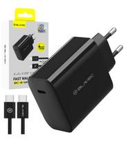 Juodas 1xUSB-C PD QC 65W GaN4 pakrovėjas + 100cm USB-C - USB-C laidas "Blavec Wall Charger BC-8"