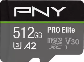PNY PRO Elite MicroSDXC kortelė, 512GB, Class 10, UHS-I/U3, A2, V30 (P-SDUX512U3100PRO-GE)