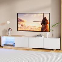 TV spintelė, 240x44x38 cm, su LED ir 3 stalčiais, balta