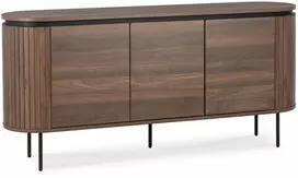 BECK svetainės komoda, 160 cm, riešuto spalvos, trijų durų, grioveliai, moderni