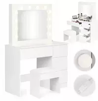 Tualetinis staliukas su veidrodžiu ir LED apšvietimu + taburetė ModernHome