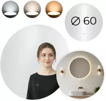 Apvalus LED vonios veidrodis, montuojamas ant sienos, 60 cm, 3 spalvų, jutiklinis jungiklis ModernHome