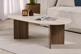 Kavos staliukas Sable Travertine Walnut, 119x40x60 cm, smėlio /riešutmedžio spalvos