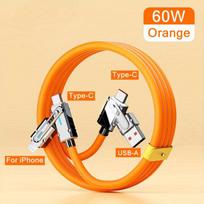 4in1 USB greito įkrovimo laidas,  Oranžinė