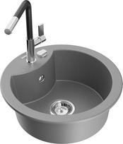 Granitinė virtuvinė plautuvė Mexen Diego su maišytuvu ir sifonu, Grey+Black/Chrome