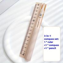 3-in-1 liniuotės, kompaso, pieštuko rinkinys, ROŽINIS