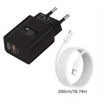 40W dvigubo USB-C sieninis įkroviklis,  Juoda