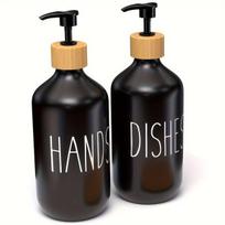 Juodų plastikinių muilo dozatorių rinkinys,  Dvi juodos bambuko siurblių galvutės ir juodi buteliai HD