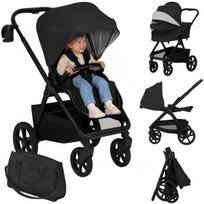 Vaikiškas vežimėlis 2in1 su lopšiu iki 22 kg, GravelTech ratai, amortizacija, 3D ventiliacija – Lionelo Carmine Black Onyx, Black Onyx