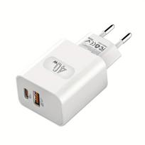 40W dvigubas USB-C sieninis kroviklis, Baltas