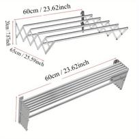 Sieninis išskleidžiamas skalbinių džiovykla, nerūdijančio plieno, Didelis ilgis 60cm aukštis 20cm platus tempimas 65cm