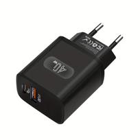 40W dvigubas USB-C sieninis kroviklis,  Juoda