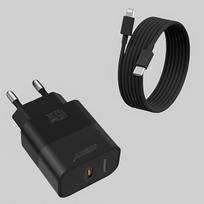 45W USB-C sieninis įkroviklis, Juodas įkroviklis + 1M laidas