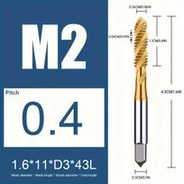 Sriegiklis M2 x 0.4 mm, spiralinis, kobalto, nerūdijančiam plienui, 1vnt M2x0,4