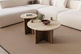 Kavos staliukų komplektas Private Travertine Walnut, smėlio/ riešutmedžio spalvos