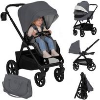 Vaikiškas vežimėlis 2in1 su lopšiu iki 22 kg, GravelTech ratai, amortizacija, 3D ventiliacija – Lionelo Carmine Grey Stone, Grey Stone