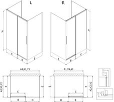 Mexen Rox-3S dušo kabina 3-sienų stumdomos durys dešinės 135 x 100 cm, juodas rėmelis, juodas - 8C2-135-100-70-70-3S-P