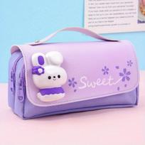 Kawaii zuikio kanvo pieštukų dėklas,  Violetinė