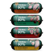 TRIBAL 80% šlapio maisto rinkinys šunims: Vištiena, Antiena, Ėriena, Kalakutiena (4 vnt. x 300g)