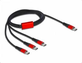 Delock USB Charging Cable 3-in-1 USB Type-C to 3 x USB Type-C, 1 m, black/red