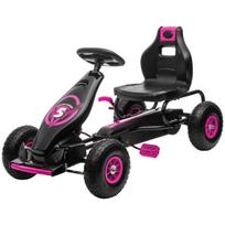 HOMCOM Kartingas, vaikiška transporto priemonė su reguliuojama sėdyne, pedalinė transporto priemonė su guminėmis padangomis, pedalais ir rankiniu stabdžiu, keturratis 5-12 metų vaikams, lauko, rožinės spalvos
