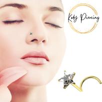 KODY PIERCING 9K auksinis auskarų vėrimo nosies sraigtas, papuoštas kubinio cirkonio žvaigždute CZ - 3 mm brangakmenis - Kokybiškas auskarų vėrimas