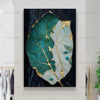 Lapelis Žaliame Marmure Auksas Plakatas Sienų Dekoras Abstrakčiai Lapai Drobės Tapyba Žali Lapai Gėlių Plakatai ir Spaudiniai Sienos Menas 60x90cm No Frame blue