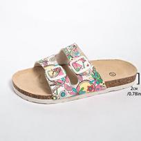 Fashion Leisure Print Buckle Decor Flat Slippers Women 2025 Summer Thick Sole Platform Sandals Plus Size Comfort Light Non Slip Flats 36 balta