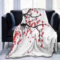 Vyšnių žiedų gėlės Flanelinis pledas Japoniško stiliaus Super minkštas Lengvas lovai, sofai, svetainei Antklodė Karališko dydžio#(1) 75X95CM pilka spalva