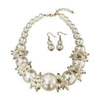 Vintage Inspired Short Pearls Necklace Set with Earrings Classical Elegant Everyday Wear Stylish Beads Neckchain