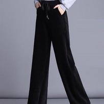 Rudenį ir žiemą moteriškos paminkštintos laisvalaikio velvetinės kelnės aukštu juosmeniu 2XL juoda